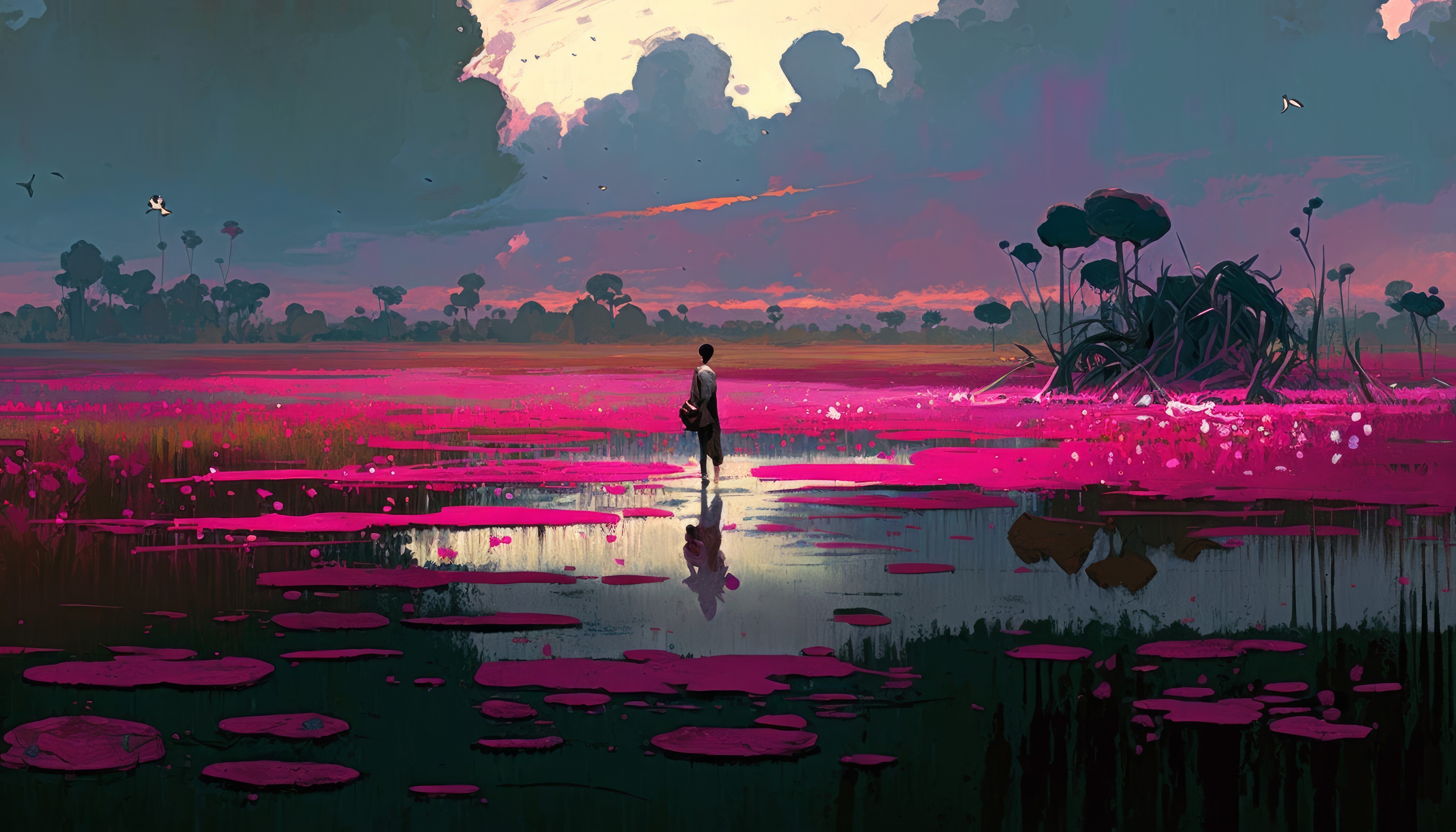 Free download Art Cloud Painting Magenta Water 4K Wallpaper, Wallpaper(s) website provided.