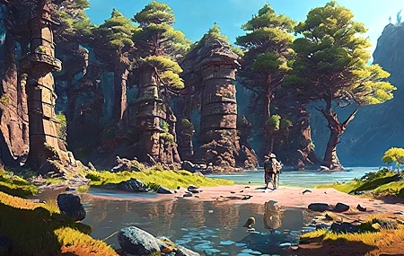 Free download Art Landscape AI Art Illustration Water Nature Trees 4K Wallpaper, Wallpaper(s) website provided.