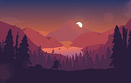 Free download Mountains Sun Forest Lake Illustration 4K Wallpaper, Wallpaper & 7wallpaper