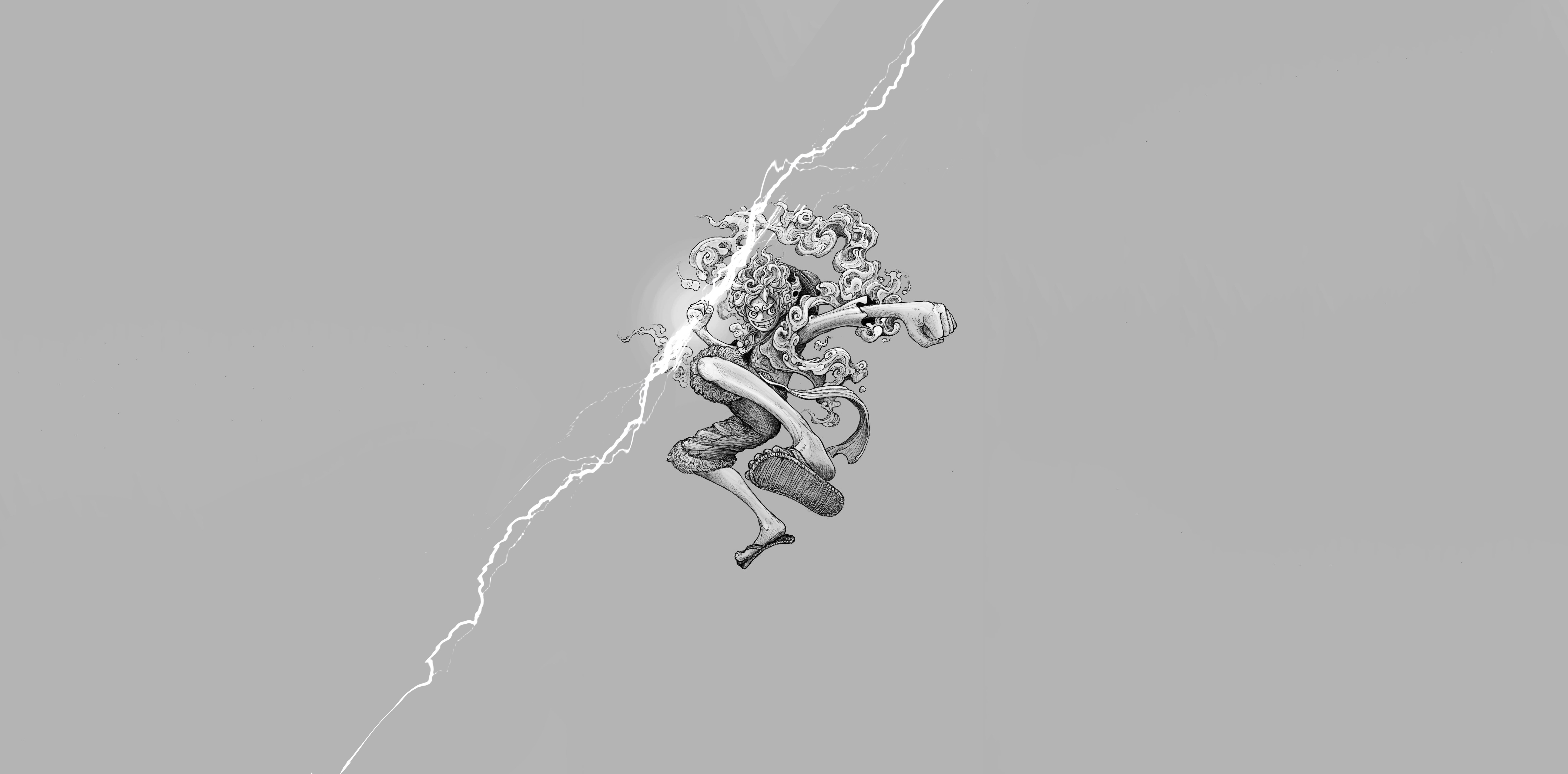 Free download Smiling One Piece Luffy Gear Sun God Straw Hat Anime Boy Lightning Minimalism Simple Background 4K Wallpaper, Wallpaper(s) website provided.