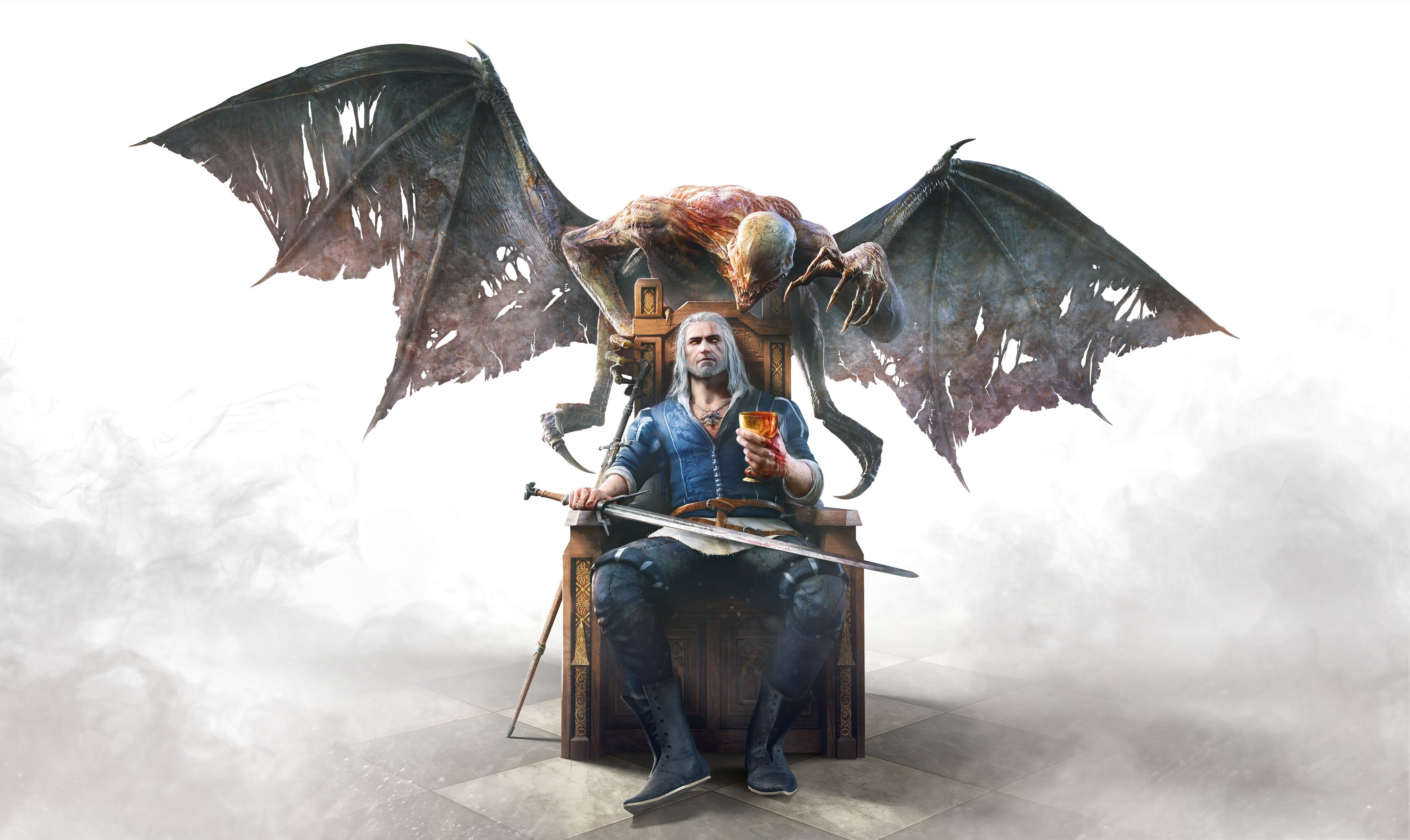 Free download White Hair Vampire Wizard AI Art Game CG Wild Hunting Wings Sword Throne 4K Wallpaper, Wallpaper(s) website provided.