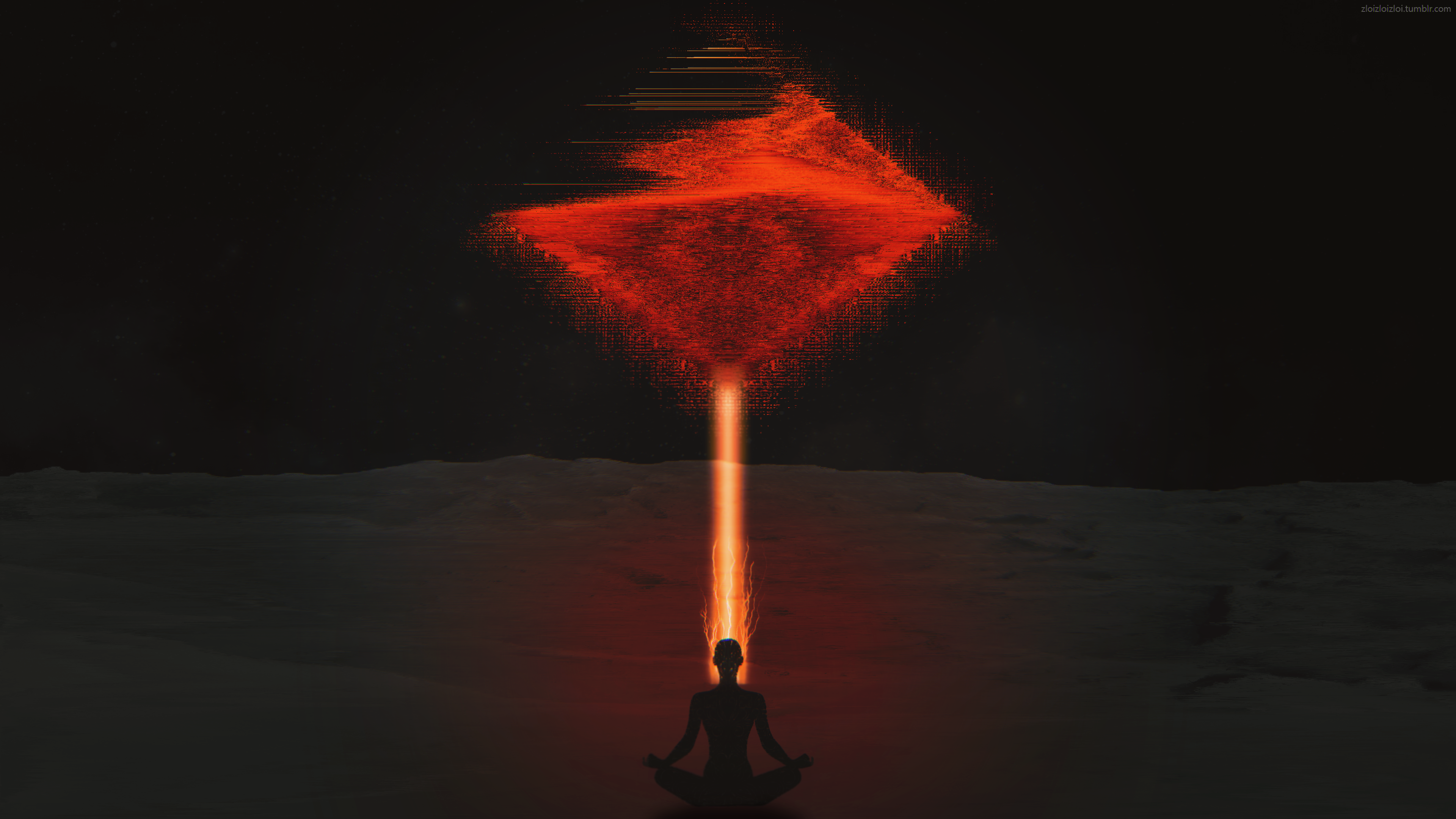 Free download Art Abstract Orange Laser Lotus Buddhism Desert Night Meditation 4K Wallpaper, Wallpaper(s) website provided.
