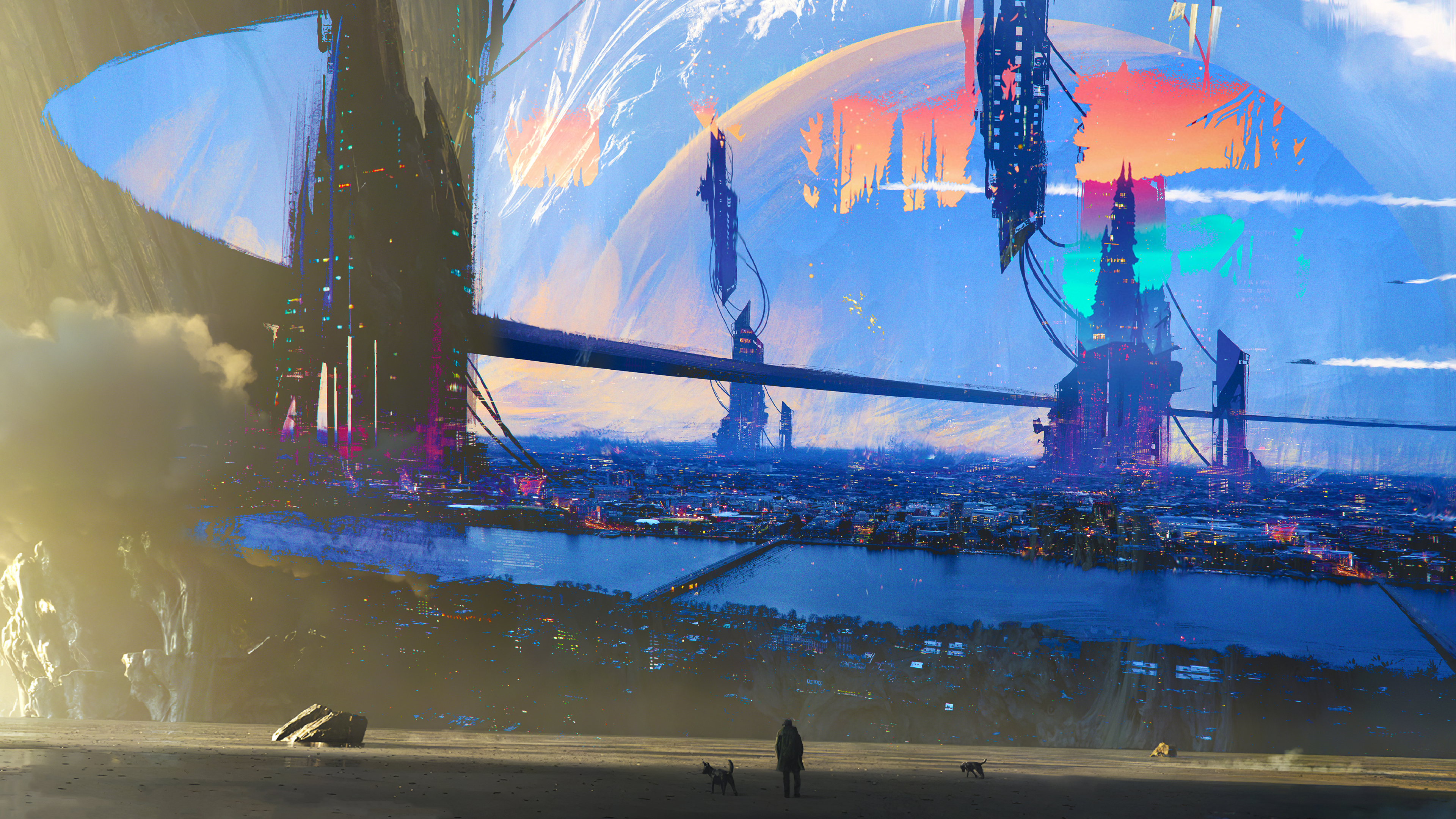 Free download AI Art Landscape Futurism Planet Gare Fractal Desert City Future City 4K Wallpaper, Wallpaper(s) website provided.