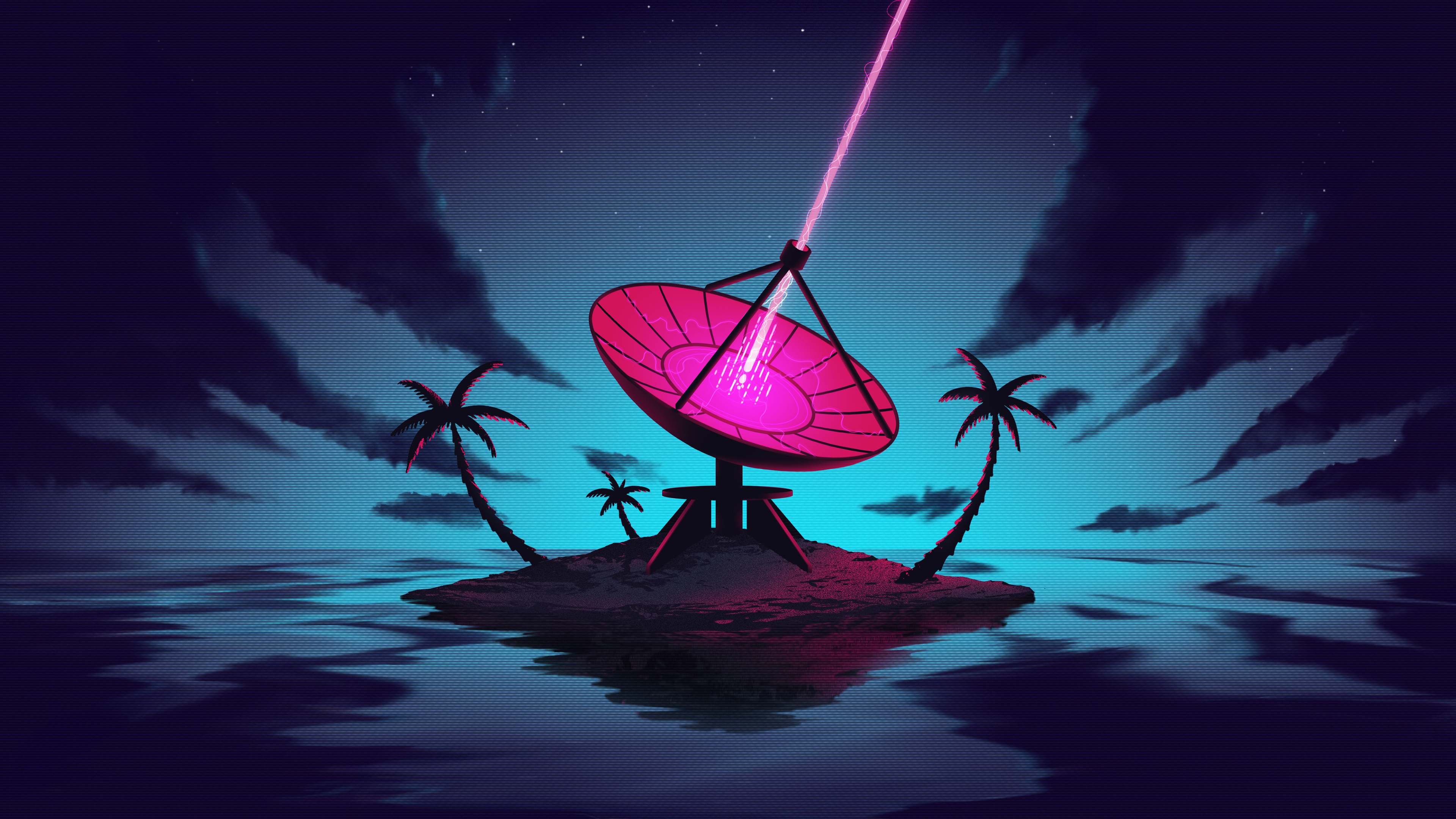 Free download AI Art Illustrations Trees Palm Trees Laser Antenna Islands 4K Wallpaper, Wallpaper(s) website provided.