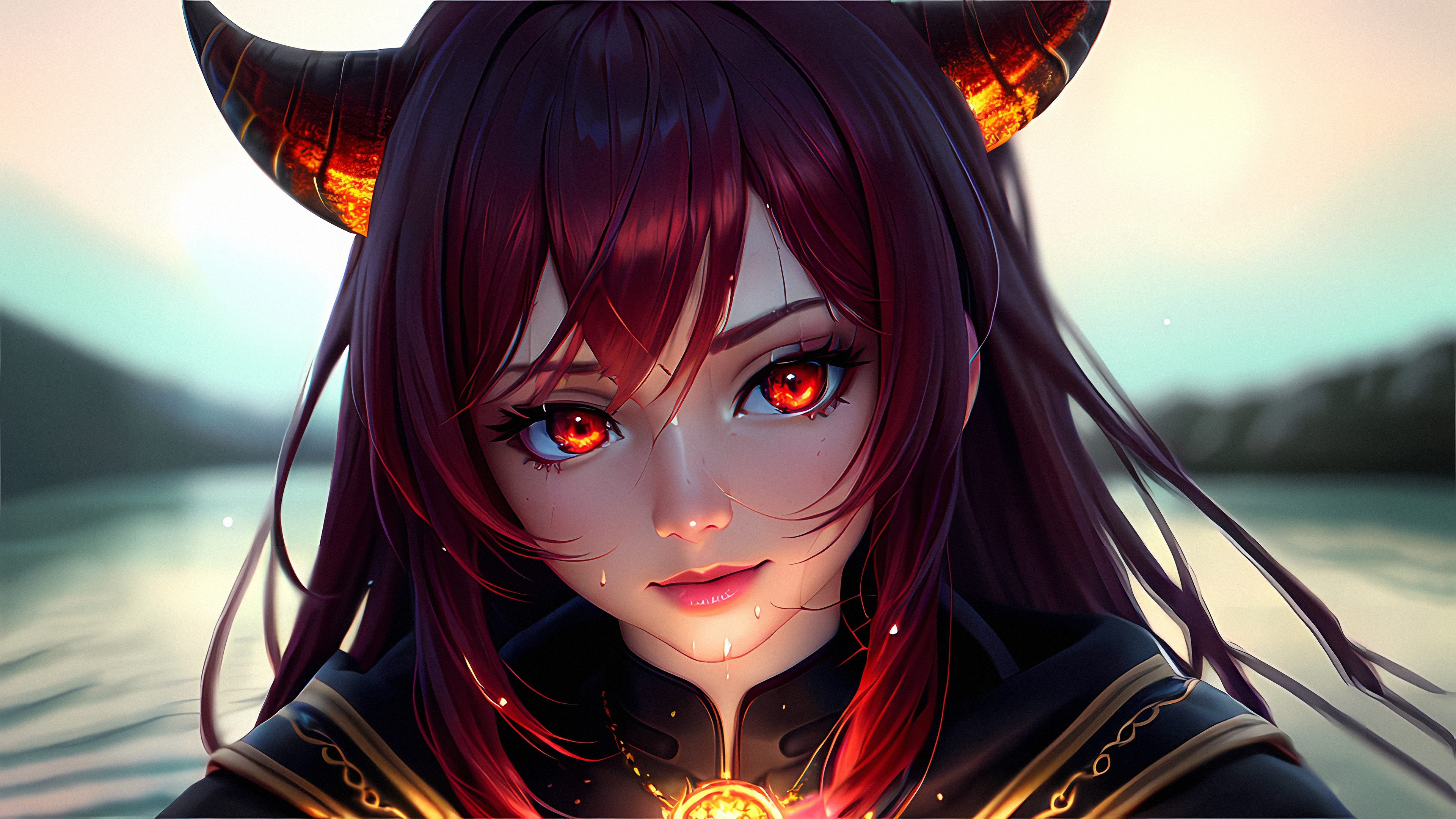 Free download Woman Dragon Girl Art Horn Anime 4K Wallpaper, Wallpaper(s) website provided.