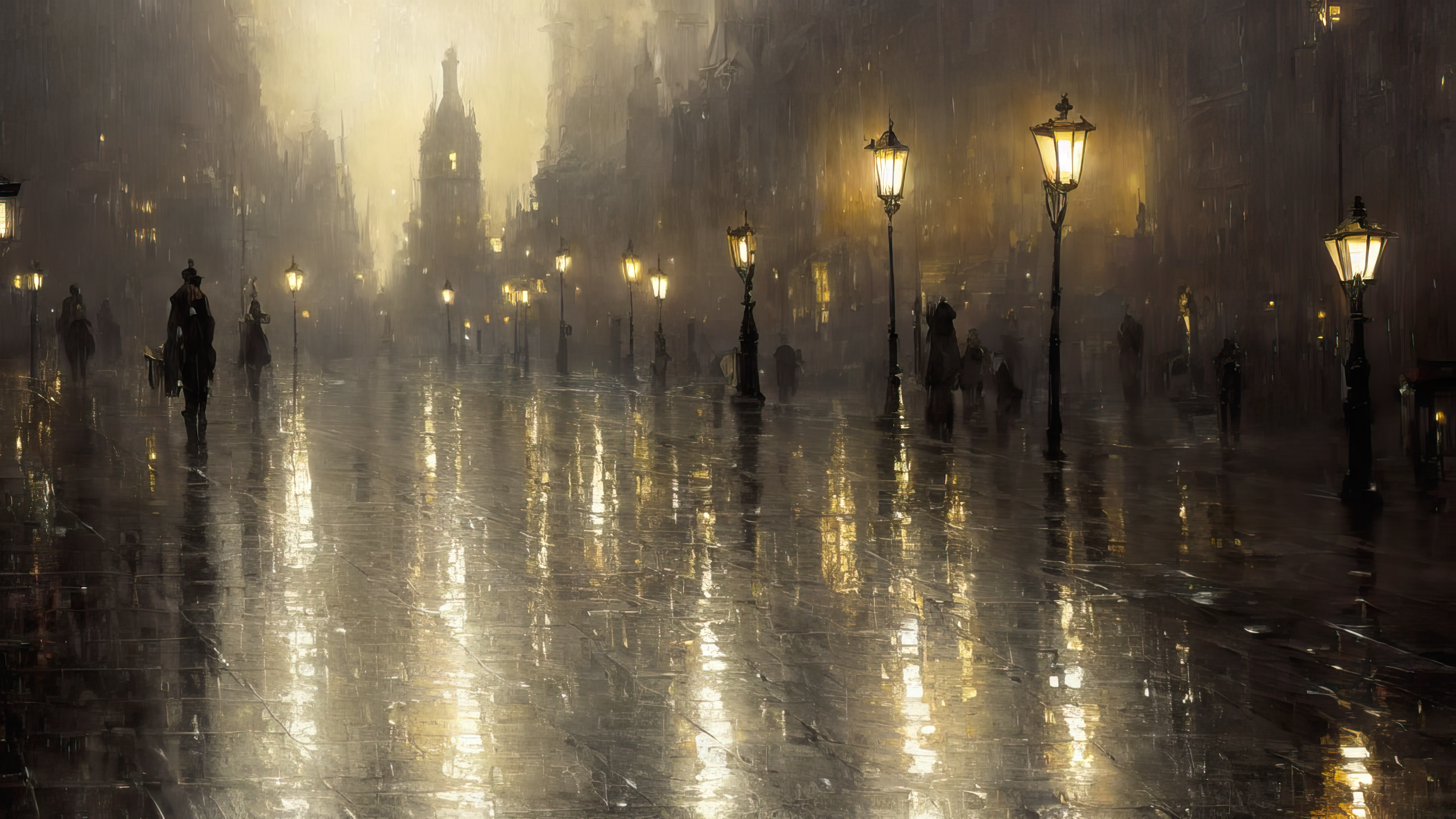 Free download Art Street Cobblestone Street Lights Rain Rain Rain Night Street Lights 4K Wallpaper, Wallpaper(s) website provided.