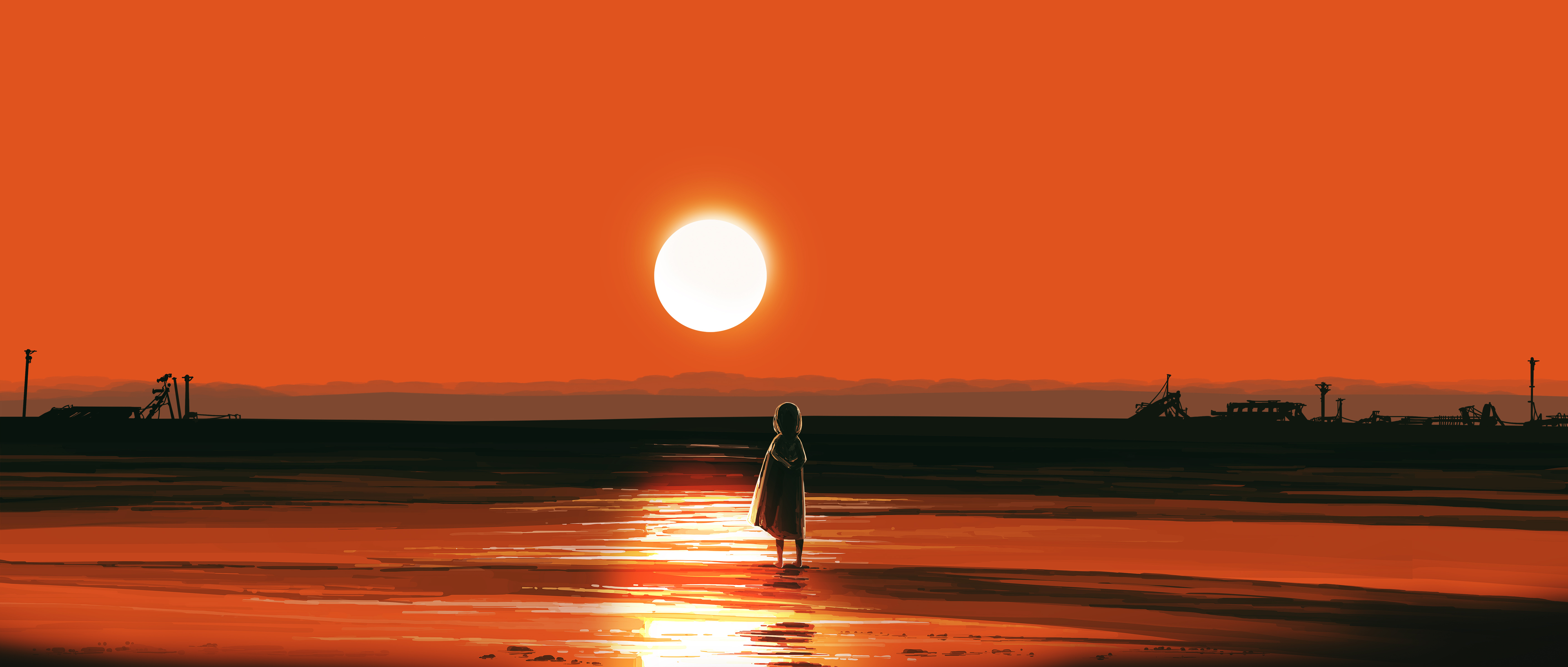 Free download Elegant AI Art Pictures Widescreen Sunset Landscape Orange Nature Sunshine 4K Wallpaper, Wallpaper(s) website provided.