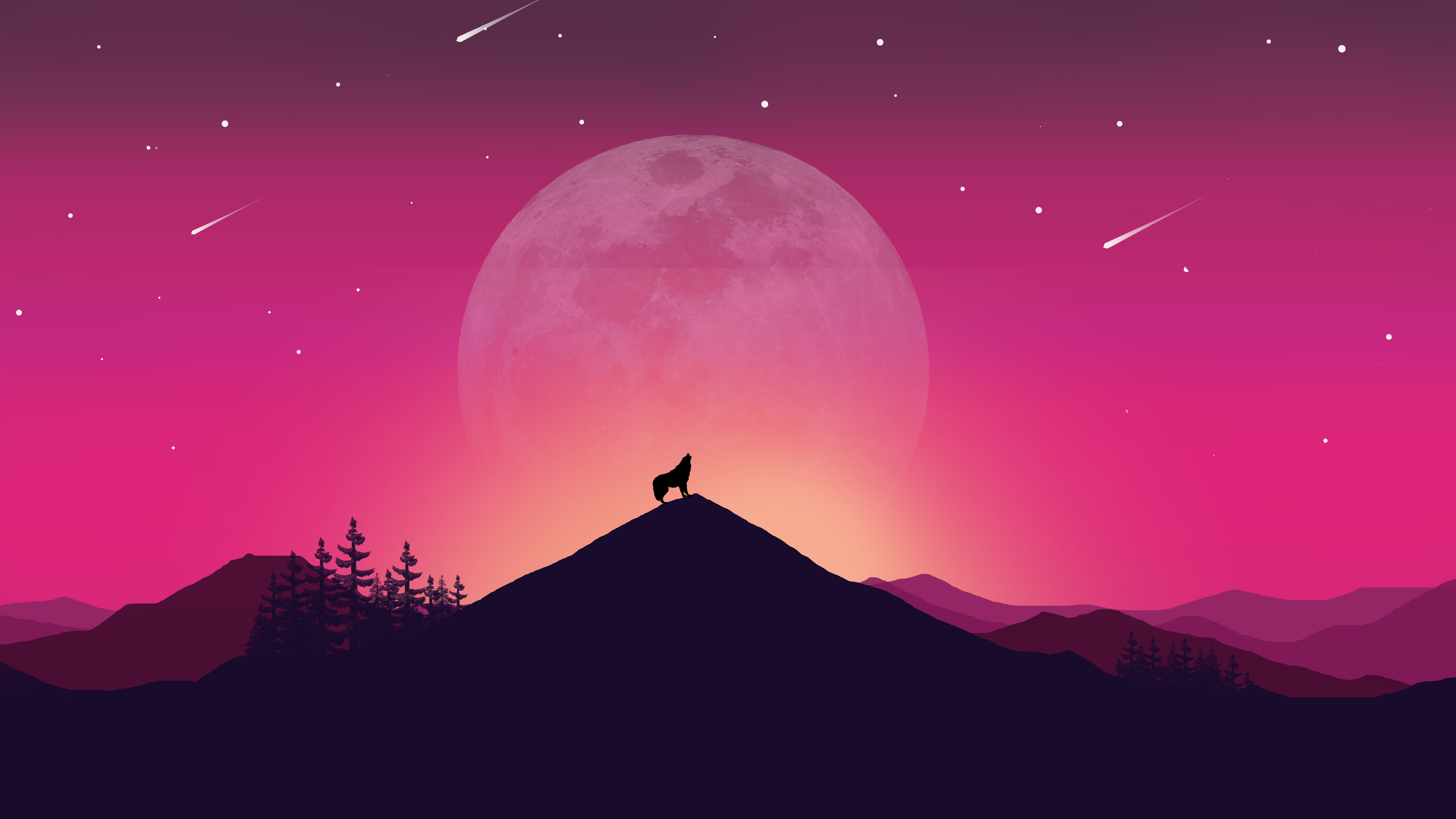 Free download AI Art Moon Wolf Minimalism Stars Mountains 8K Wallpaper, Wallpaper(s) website provided.