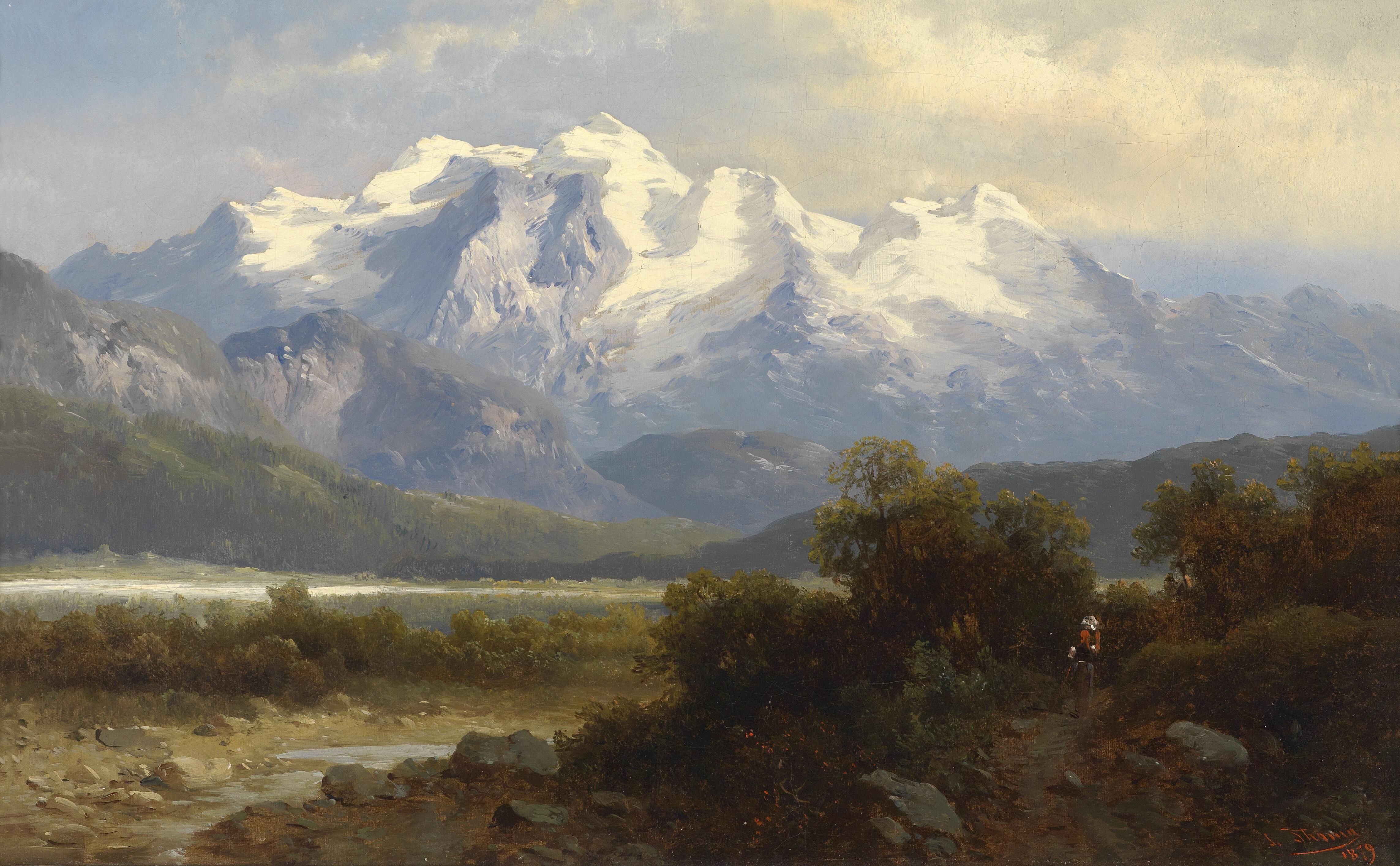 Free download Painting Mountains Trees Lakes Snow Mountains Nature Landscape 4K Wallpaper, Wallpaper(s) website provided.