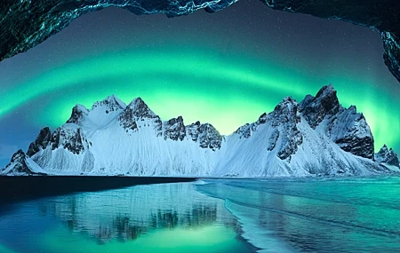 Free download Scenery Mountains Snow Nature Aurora Ocean Iceland Night 4K Wallpaper, Wallpaper & 7wallpaper