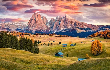 Free download Landscape Mountains Nature Sunset Forest Trees Valley Dolomites 8K Wallpaper, Wallpaper & 7wallpaper