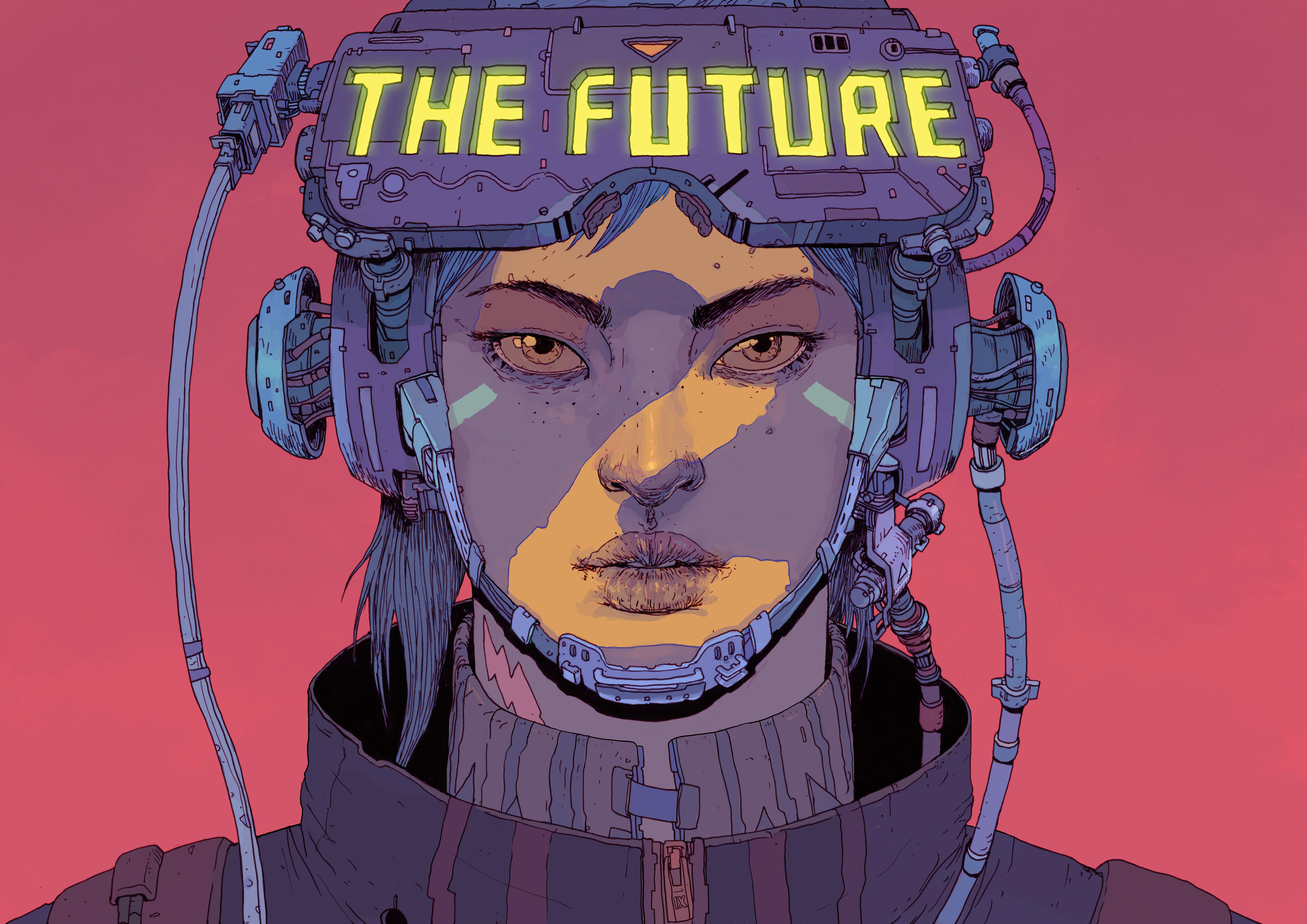 Free download Women Cyberpunk AI Art Science Fiction Novel Simple Background Pink Background Futurism Painting 4K Wallpaper, Wallpaper(s) website provided.