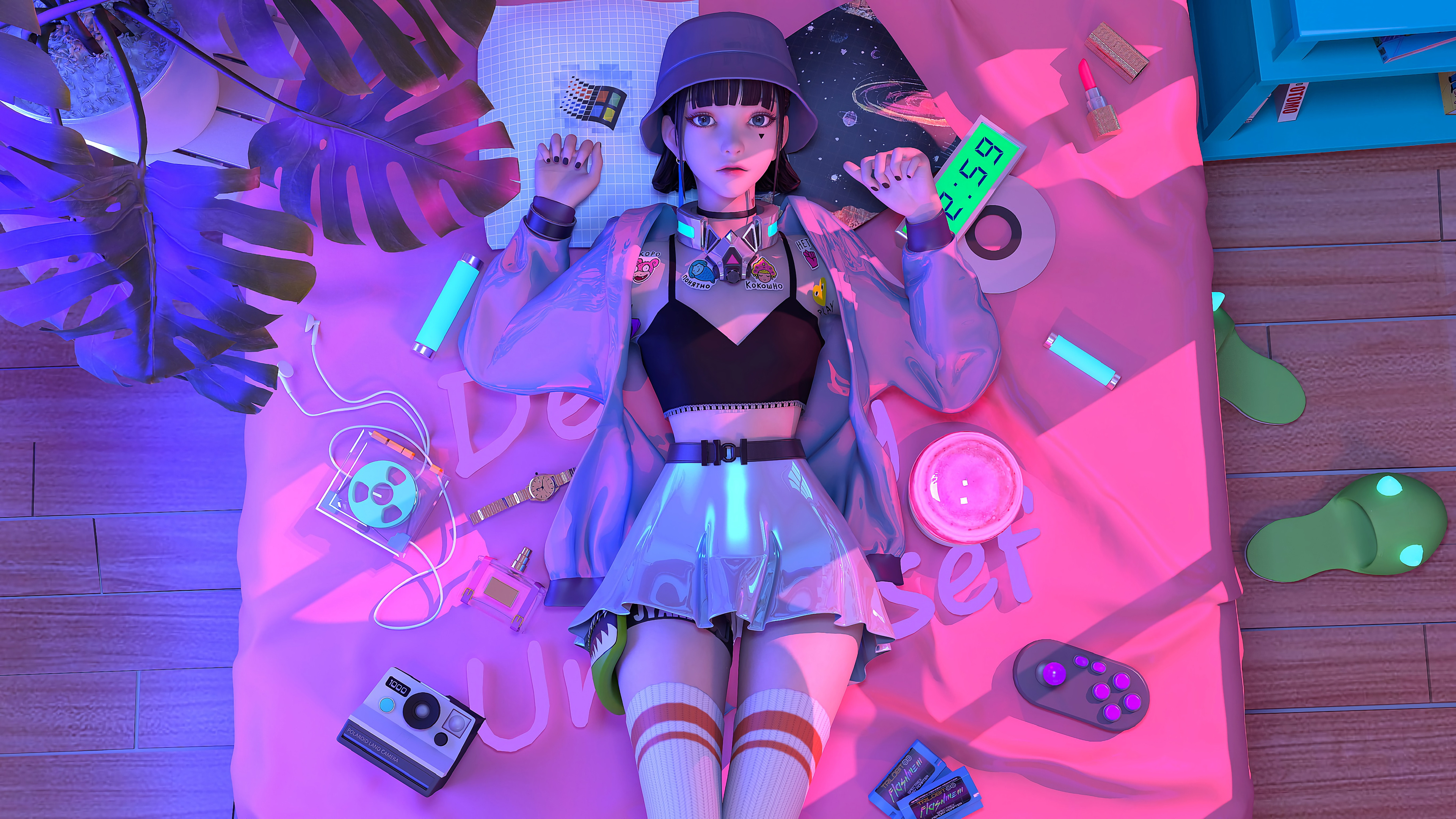 Free download Lying on the back, the ultimate, the girl, the anime, the girl, the retro style, the skirt, 4K wallpaper, Wallpaper(s) website provided.