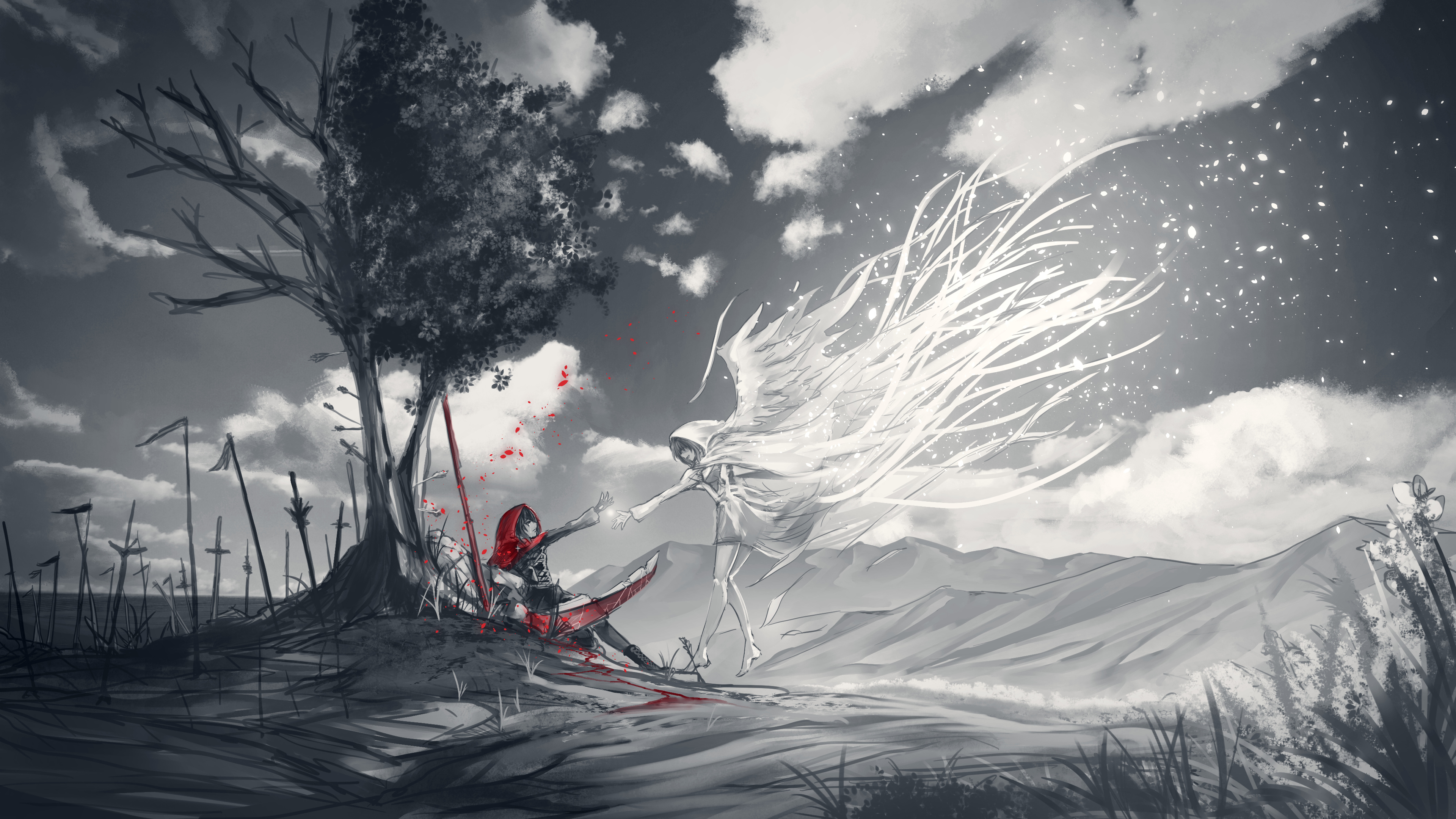 Free download White Eyes Red Rose Fantasy Art 4K Wallpaper, Wallpaper(s) website provided.