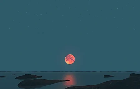 Free download Moonlight Ocean Nature Water Sky Red Moon Full Moon 4K Wallpaper, Wallpaper & 7wallpaper