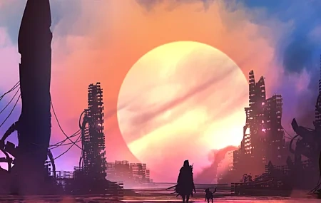 Free download Illustrations Sunset Cityscape Fantasy Art 4K Wallpaper, Wallpaper & 7wallpaper