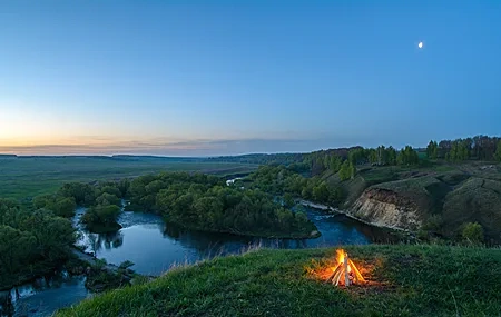 Free download grass forest clear sky water campfire river landscape nature hill green blue 4K wallpaper, Wallpaper & 7wallpaper