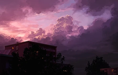 Free download AI Art Illustration Clouds After Storm Evening Silhouette Trees Architecture Sky 4K Wallpaper, Wallpaper & 7wallpaper