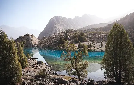 Free download lake nature mountains trees mist rock forest landscape 4K wallpaper, Wallpaper & 7wallpaper