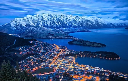 Free download city ​​night mountain view lake light snow mountain cityscape water 4K wallpaper, Wallpaper & 7wallpaper