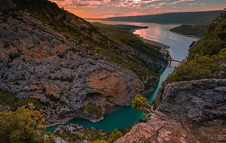 Free download Nature Landscape River Water Rock Tree Clouds Sky Sunset 4K Wallpaper, Wallpaper & 7wallpaper