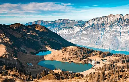 Free download Landscape Mountains Lake Water Cloud Blue Forest Trees Aerial View 4K Wallpaper, Wallpaper & 7wallpaper