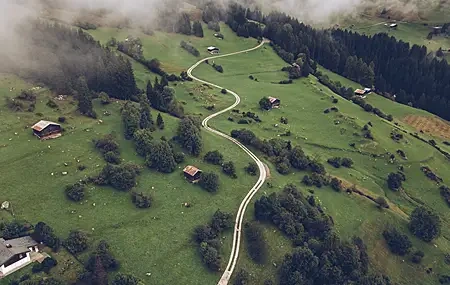 Free download Nature Landscape House Road Clouds Fog Trees Village Aerial View Photography Photos 4K Wallpaper, Wallpaper & 7wallpaper