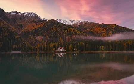 Free download Nature Landscape Trees Forest Autumn Clouds Sky Mist Water 4K Wallpaper, Wallpaper & 7wallpaper