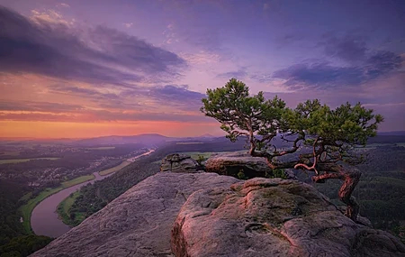 Free download Nature Landscape Clouds Rocks Sky Trees River Mountain View Pines Sunrise 4K Wallpaper, Wallpaper & 7wallpaper