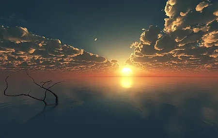 Free download Nature Landscape Clouds Sky AI Art Sun Sunset Ocean Horizon 4K Wallpaper, Wallpaper & 7wallpaper