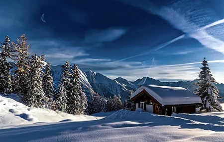 Free download Nature Landscape Winter Snow Sky Cloud Tree House 4K Wallpaper, Wallpaper & 7wallpaper