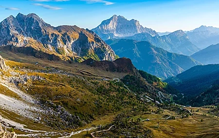 Free download Nature Landscape Mountains Clouds Sky Rocks Road Trees Forest Village Wires Sunshine Alps Computer Wallpaper 4K Wallpaper, Wallpaper & 7wallpaper