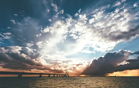 Free download Clouds Sea Bridge Water Sky Sunshine 4K Wallpaper, Wallpaper & 7wallpaper