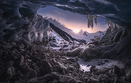 Free download Snow Peak Tibet Scenery Nature Cave Mountain Pass Snow Ice Icicle Rocks 4K Wallpaper, Wallpaper & 7wallpaper