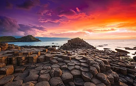 Free download Nature Coast Ocean Rock Formation Clouds Sky Sunset Stones Sunset Glow Giant Causeway 4K Wallpaper, Wallpaper & 7wallpaper