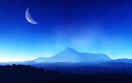 Free download Hypnosis AI art pictures illustration landscape sky moon mountains nature forest blue 4K wallpaper, Wallpaper & 7wallpaper