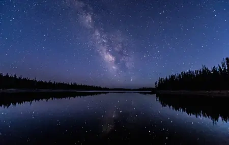 Free download Water Reflection Starry Night Stars Forest 4K Wallpaper, Wallpaper & 7wallpaper