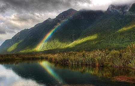 Free download Photography Landscape New Zealand Nature Water Rainbow Mountain Cloud Sky Reflection Computer Wallpaper 4K Wallpaper, Wallpaper & 7wallpaper