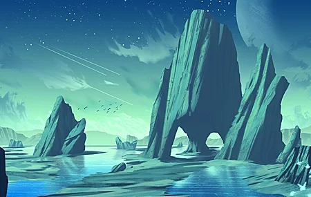 Free download AI art illustration landscape nature environment stars birds rock formations fantasy art water watermark planet sky cloud computer wallpaper 4K wallpaper, Wallpaper & 7wallpaper