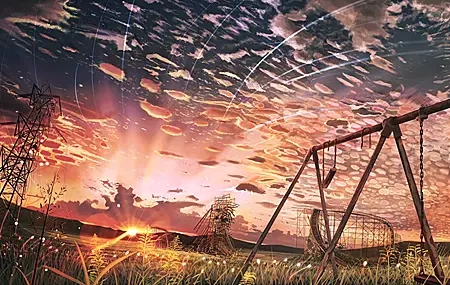 Free download Anime AI Art Outdoor Sky Clouds Sunshine Sunset Wires Swing Computer Wallpaper 4K Wallpaper, Wallpaper & 7wallpaper