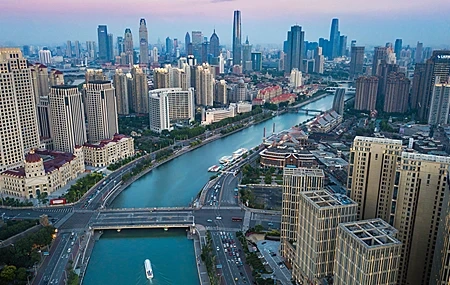 Free download City Landscape Architecture Skyscraper River Bridge Boat Water Tianjin China Computer Wallpaper 4K Wallpaper, Wallpaper & 7wallpaper