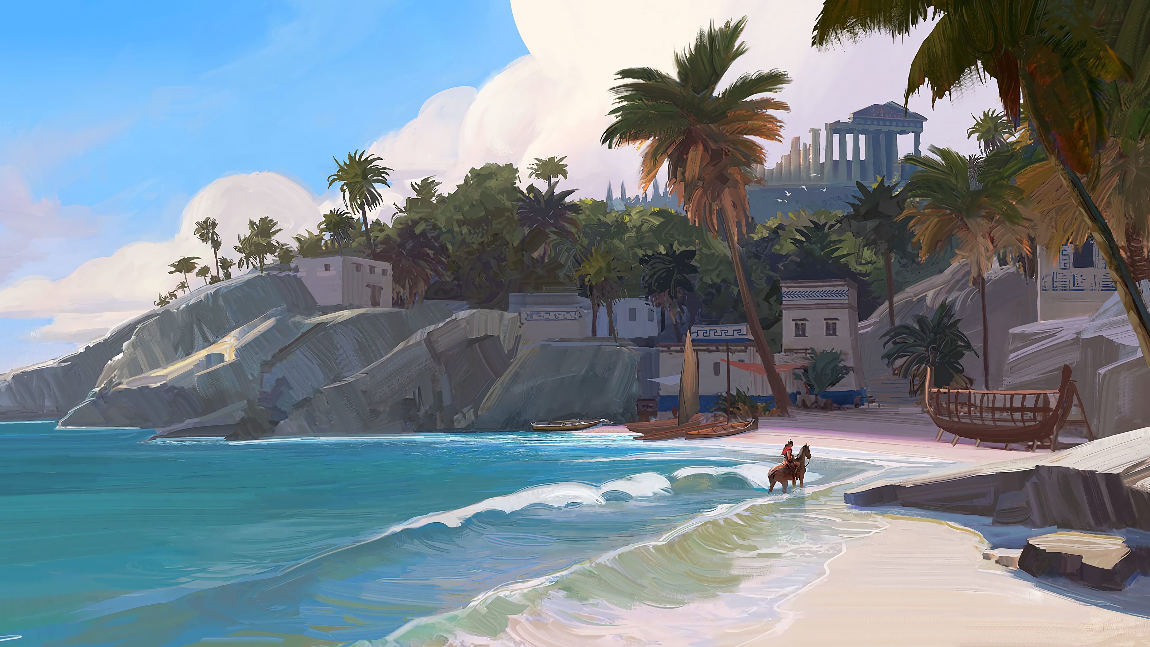 Free download Spartans Electronic Games AI Art Assassin's Creed Greece Ancient Greece Tropical Beach Horse 4K Wallpaper, Wallpaper(s) website provided.