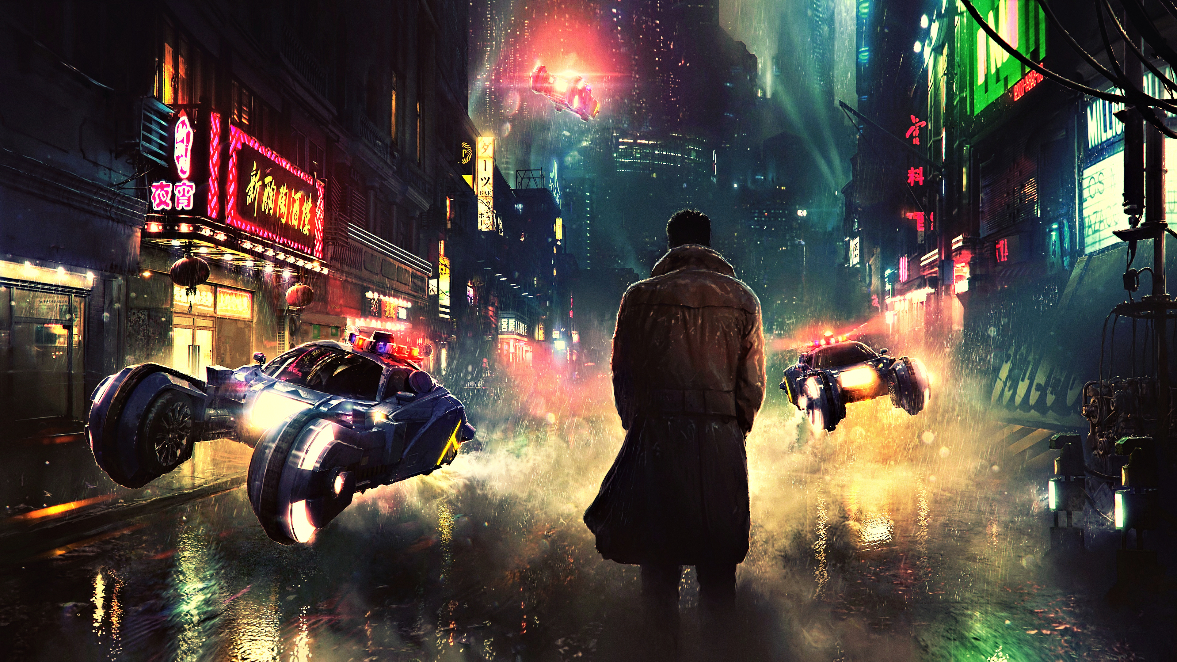 Free download Officer Science Fiction AI Art Concept Art Fantasy Art Painting Close-up Reality Future City Cyberpunk Network City Landscape Night Rain Black Blade Runner Movie 4K Wallpaper, Wallpaper(s) website provided.