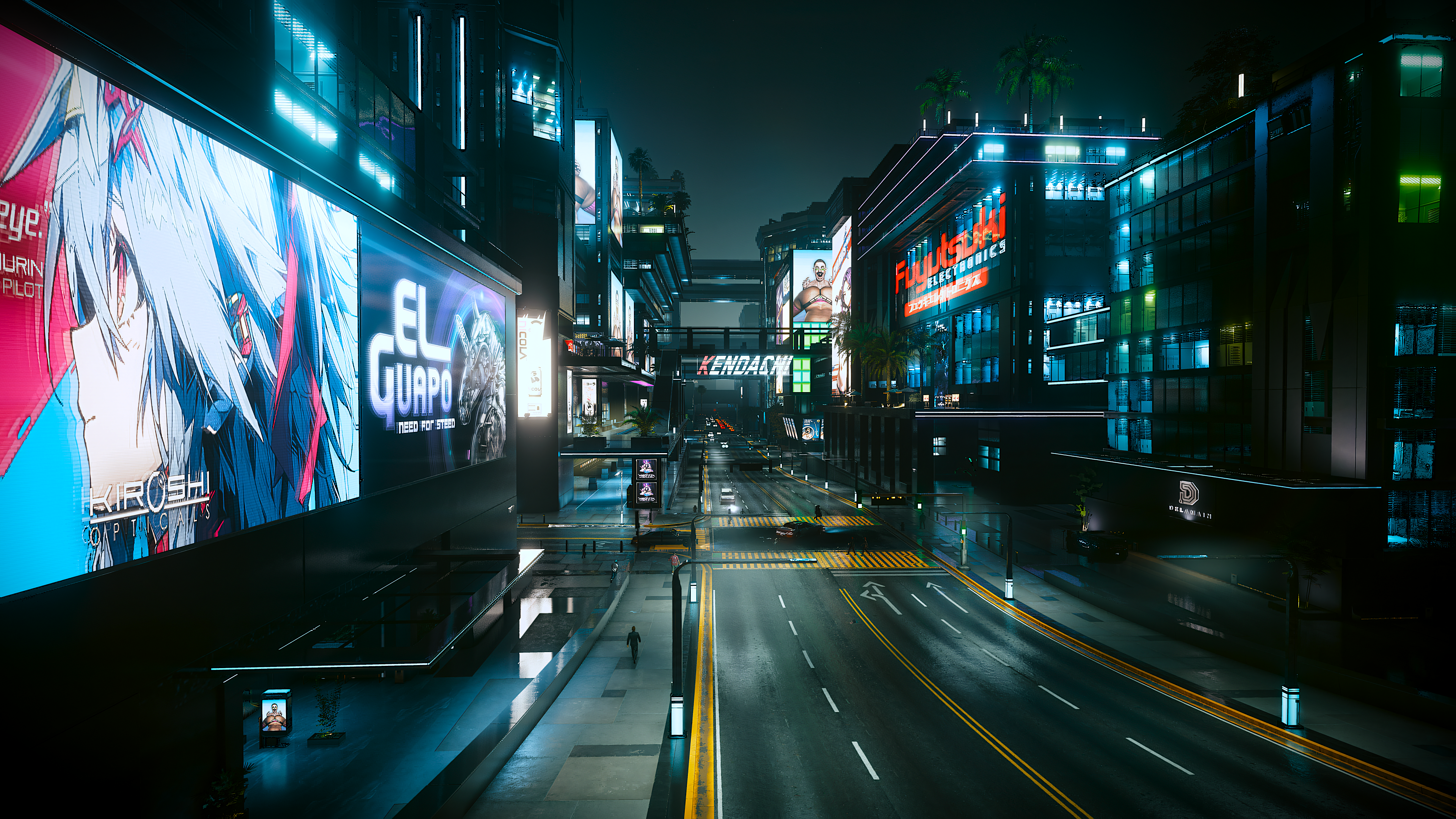 Free download Pedestrian Cyber Cyberpunk Advertising Logo Road Traffic NPC Architecture Art Video Games 4K Wallpaper, Wallpaper(s) website provided.