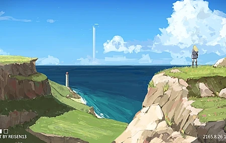 Free download Leisen Sea Lighthouse Girl Girl Sea of ​​Clouds Grass View 4K Wallpaper, Wallpaper(s) website provided.
