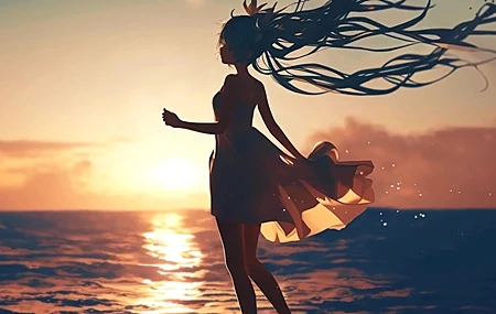 Free download Dusk Sea Hatsune Miku Backlit 4K Wallpaper, Wallpaper(s) website provided.