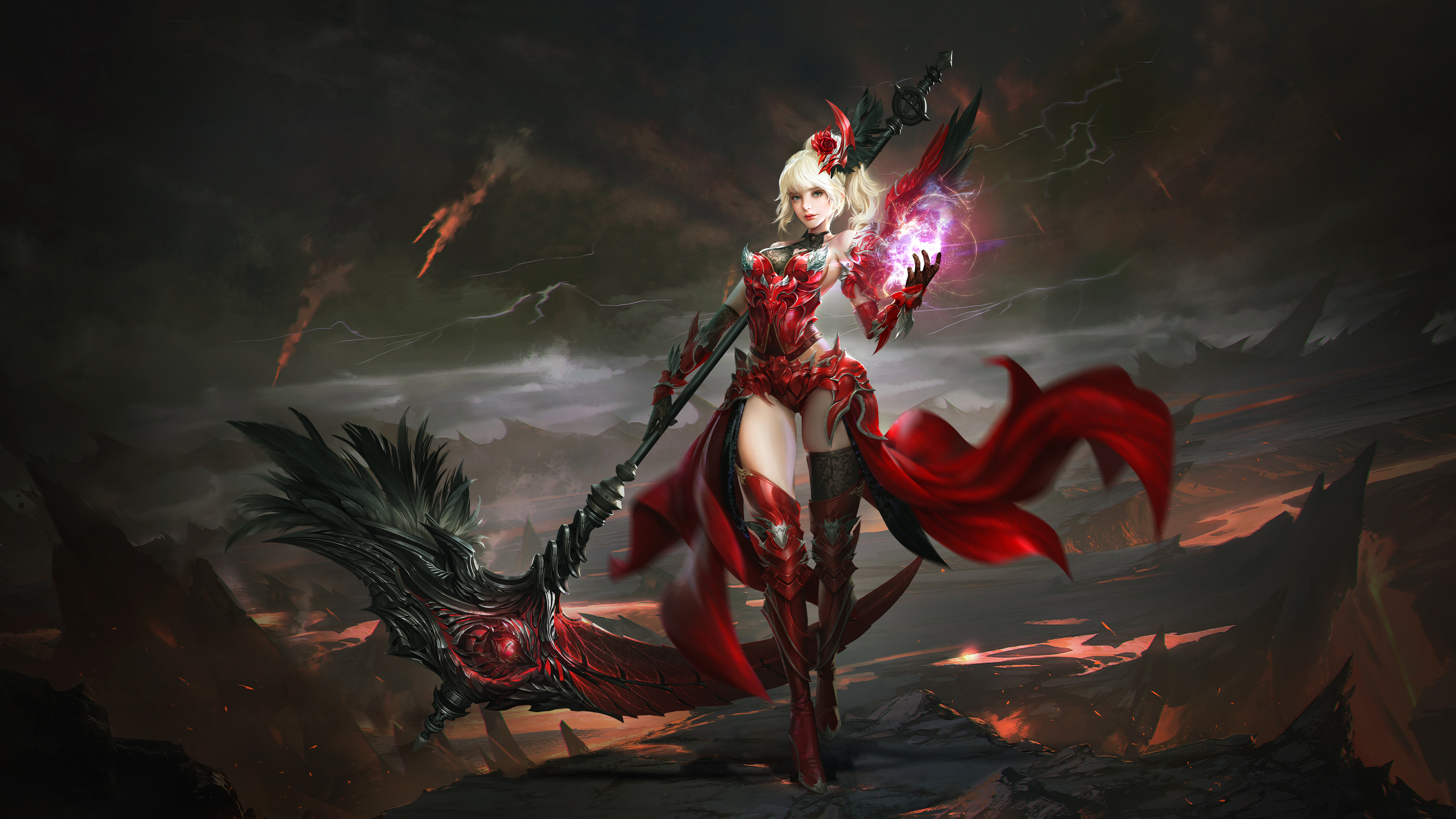 Free download Fantasy Girl White Hair Olympics Poster Fantasy Art Scythe AI ​​Art 4K Wallpaper, Wallpaper(s) website provided.