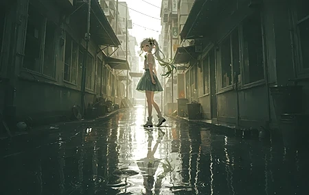 Free download Genshin Impact Nasida After the Rain Street Girl Reflection Water Surface Water Double Ponytail Alley 4K Wallpaper, Wallpaper(s) website provided.