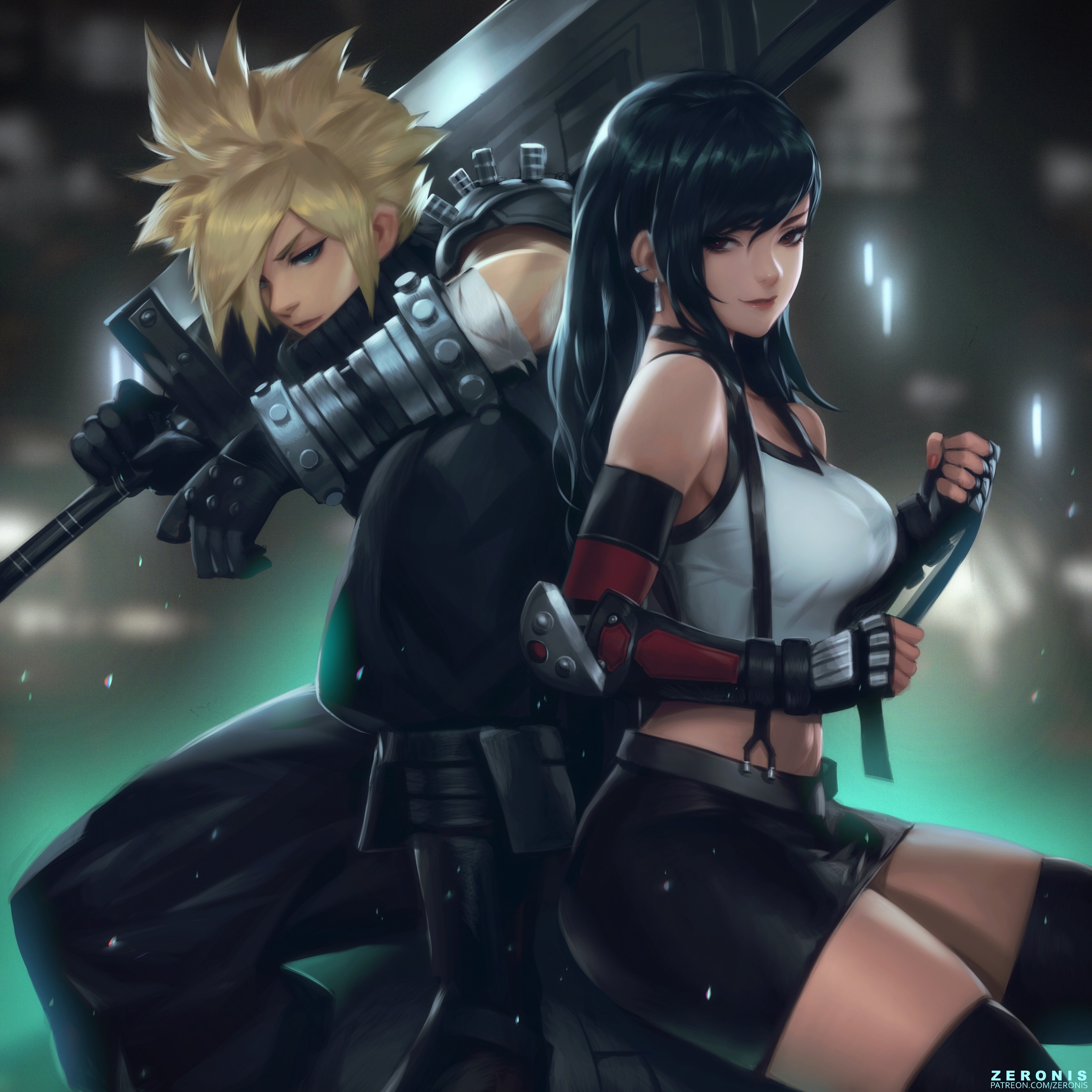 Free download Cloud Battle Blonde Long Hair Video Game Characters Woman Final Fantasy Final Fantasy Seven Advent Children Sword Brunette Fantasy Art AI Art Game CG Art Works Girls Anime Boy Weapons Mobile Wallpapers 4K Wallpapers, Wallpaper(s) website provided.