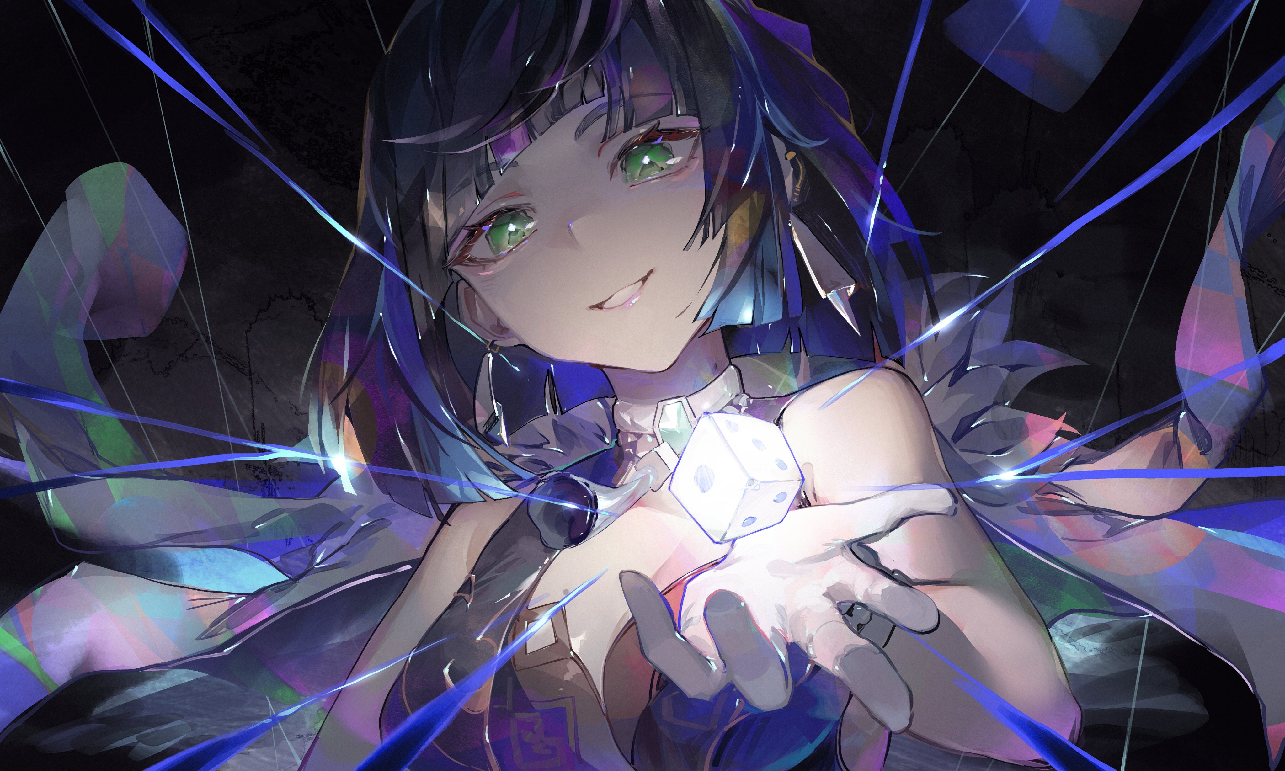 Free download Smile Game CG Characters Anime Girl Genshin Impact Dice Glowing 4K Wallpaper, Wallpaper(s) website provided.